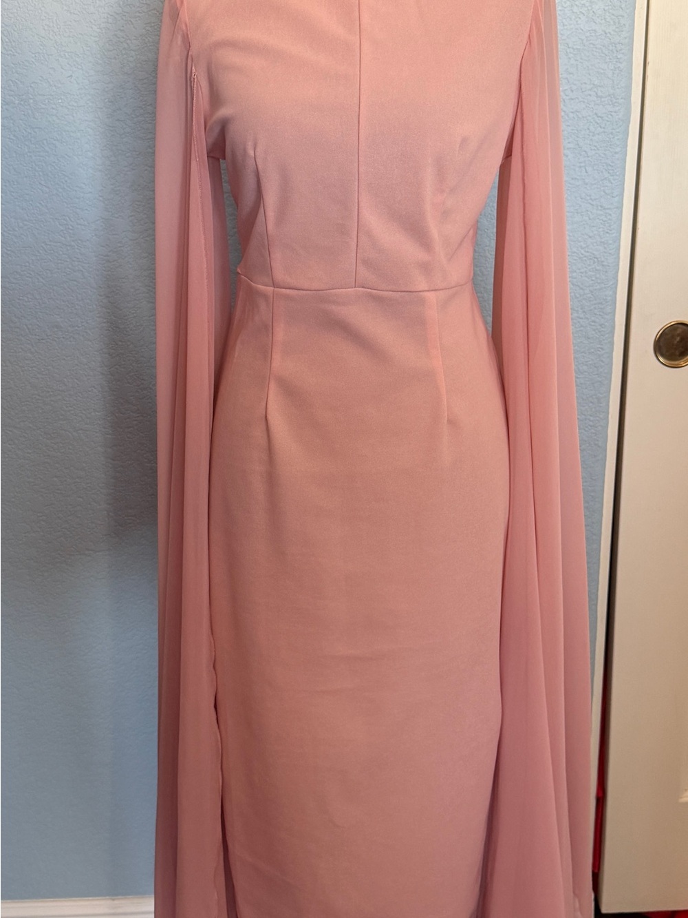 SHEIN Blush Pink Long-Sleeve Cape Sheath Dress